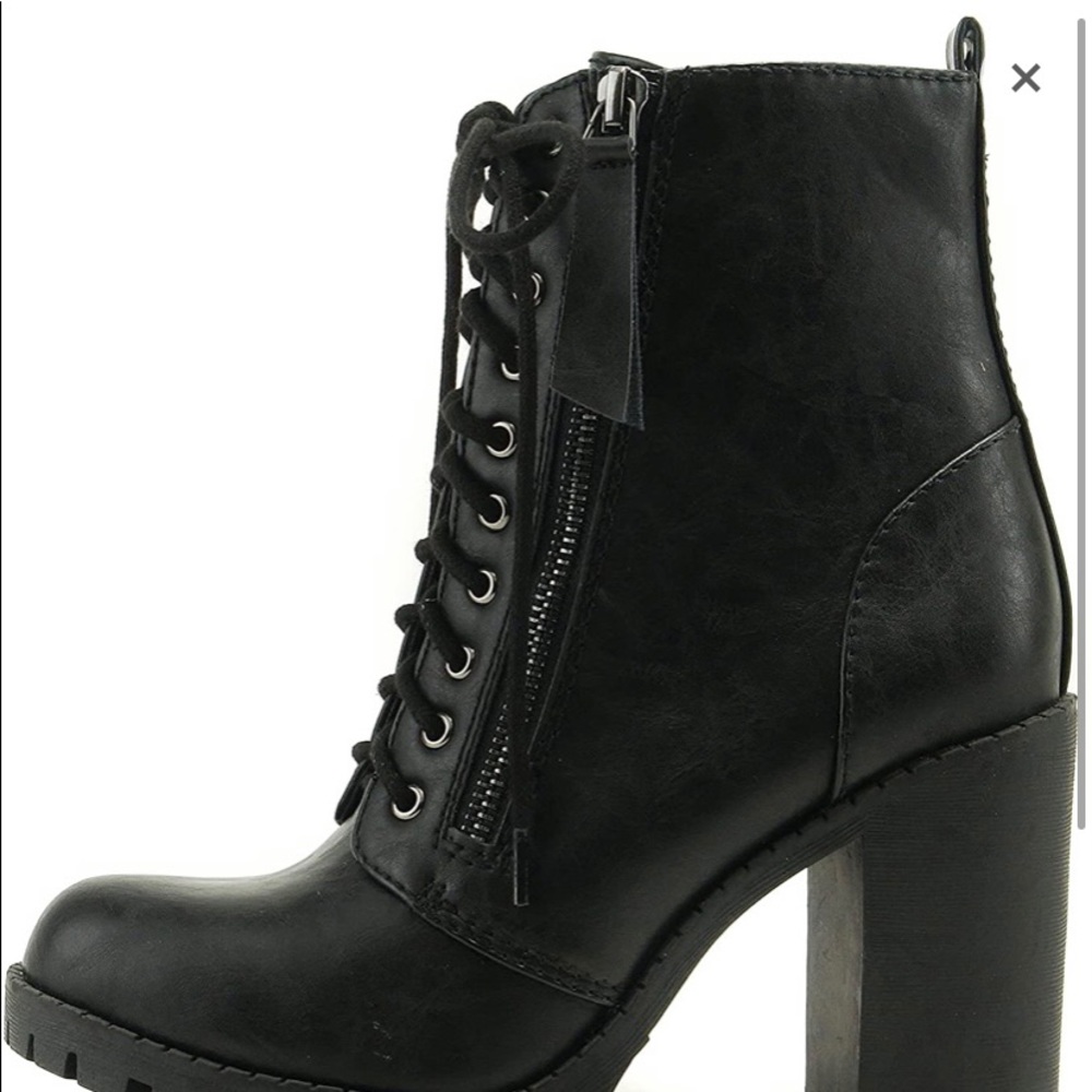 Black Heel Lace Up Ankle Booties